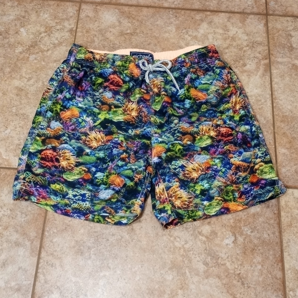 Michael's Swim Shorts, Multi-Color Coral Reef Design, Size Medium